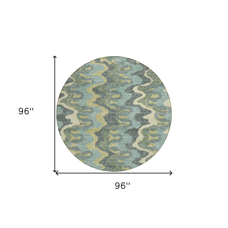 Tapis intérieur rond lavable abstrait vert sauge et artichaut 8 pi