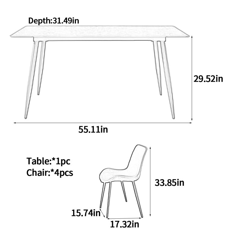 Table de salle à manger en pierre grise, 5, H 29,52 po x L 55,11 po x l 31,49 po