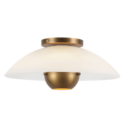 Umbra 14-in Vntage Brass Semi-Flush Mount with Matte Opal Glass Shade