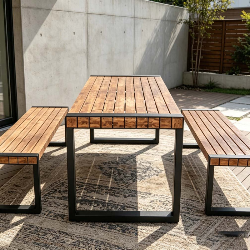 Table de salle à manger 3 pièces avec 2 bancs