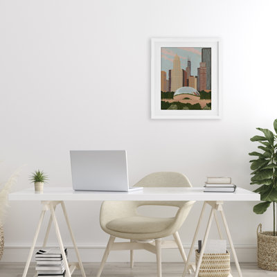 Chicago Bean Cityscape Framed Print Under Glass, design by Veronica Lara