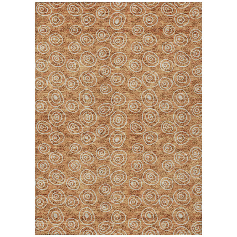 3' X 5' Terra Cotta Copper And Beige Geometric Washable Indoor Outdoor Area Rug