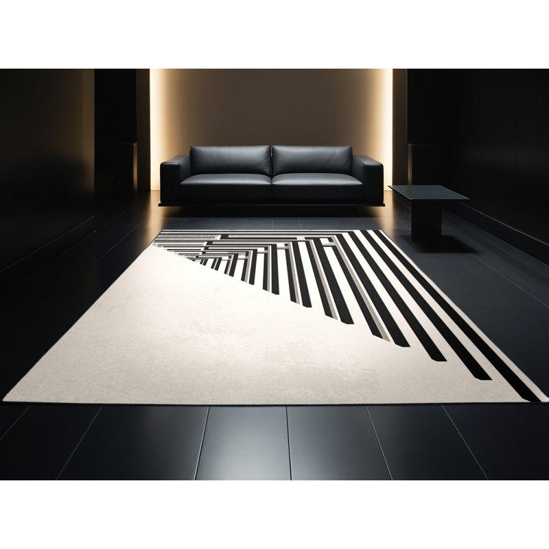 Machine Washable Pelico Kyoto Fushimi Inari Torii Minimalist Geometric Rug in Beige – Black Binding, 5x7