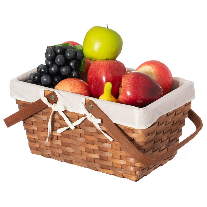 Rustic Brown Woodchip Picnic Basket with White Liner