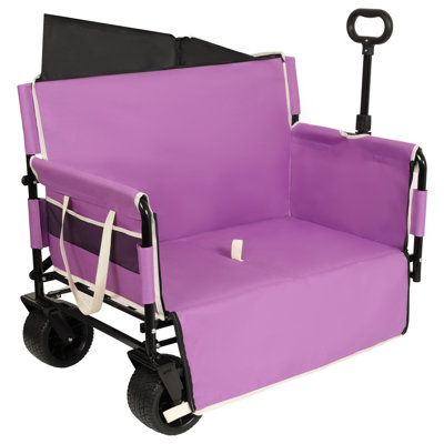 3-in-1 Convertible Folding Wagon Cart with Bench Seat & Storage - 500lbs Heavy-Duty Utility Wagon, 180L Capacity All-Terrain Wheels for Camping, Beach, Sports, Garden, purple