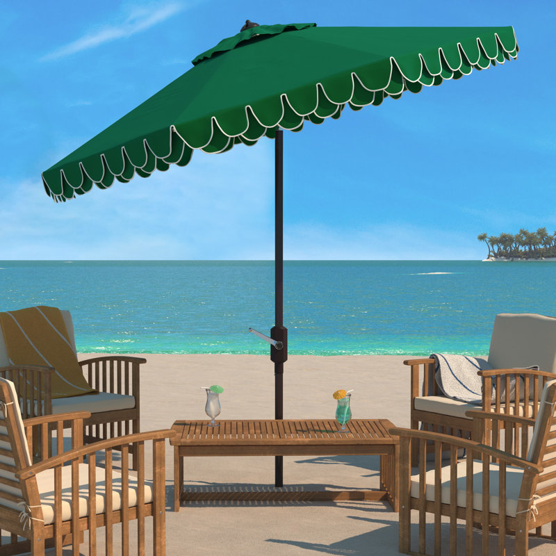 Outdoor Uv Resistant Elegant Valance Manual Tilt Umbrella, Hunter Green, Brown