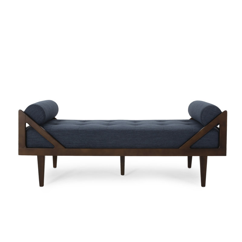 Chaise longue confortable en tissu bleu marine avec une base lisse au look contemporain et piqué gaufré
