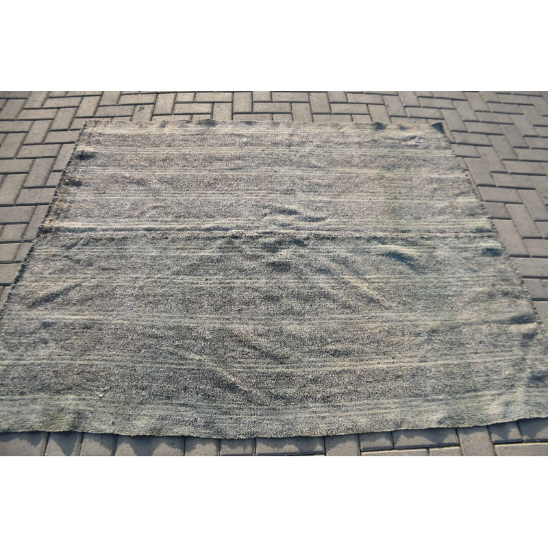 Tapis turc rétro tissé à la main dans des tons uniques avec un motif à rayures bohémiennes pour un look chic brun / beige
