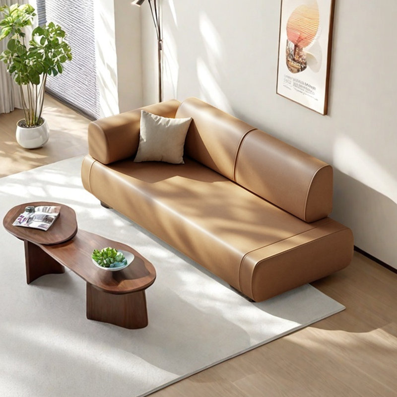 Chaise longue en similicuir de style moderne, Orange, Orienté à gauche (vu de face)