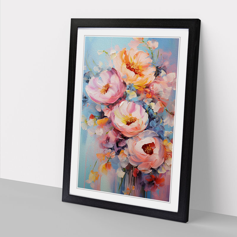 Floral Art Abstract Art - Framed Print, 46cm H x 34cm W, Black Framed