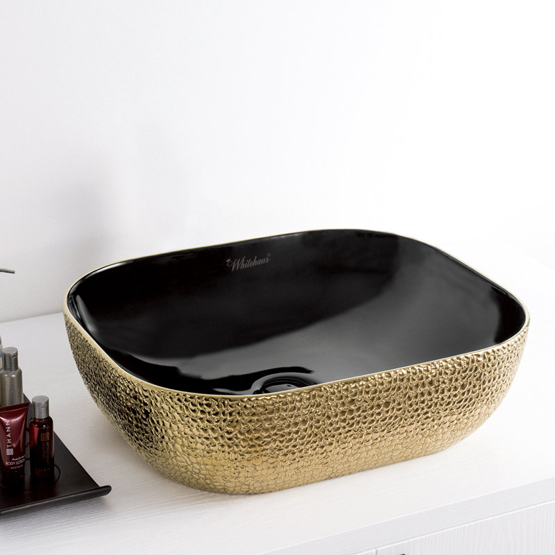Whitehaus 20" Rectangular Above Mount /Vessel Lavatory Basin, Black/Gold