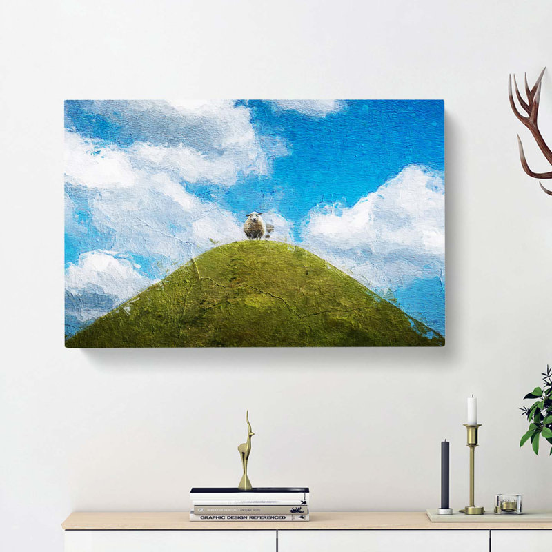 Sheep Atop A Hill - Wrapped Canvas, 40cm H x 60cm W x 3cm D