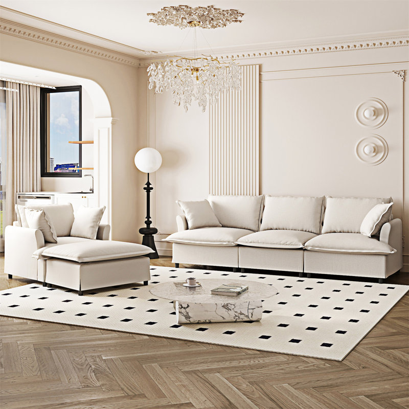 Modular Upholstered Sectional Sofa Set, Beige