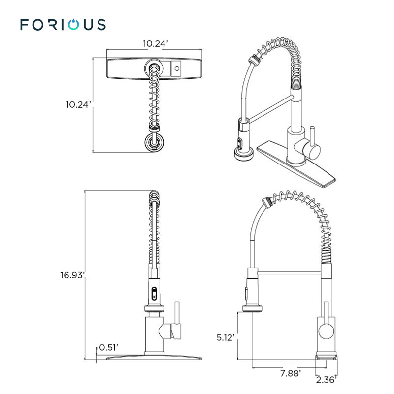Robinet de cuisine rétractable avec accessoires FORIUS, Chrome chrome