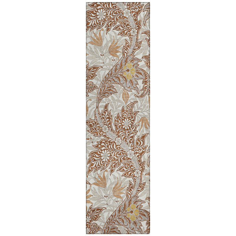 Machine Washable Indoor/Outdoor Chantille ACN2753 Botanical Rug, 2'3" x 7'6" Runner, Paprika