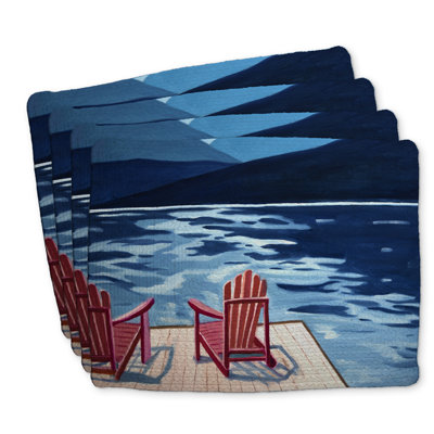 Braided Polyester Placemats Set of 4 - Lake Dock Mountains Decor