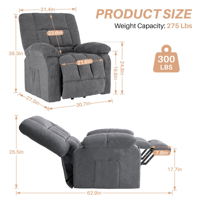 Recliner Chair With Vibrating Massage And Heating, Home Theater Seating With Lumbar Support, Adjustable Electric Power Lift Chairs With Remote Control For Living Room