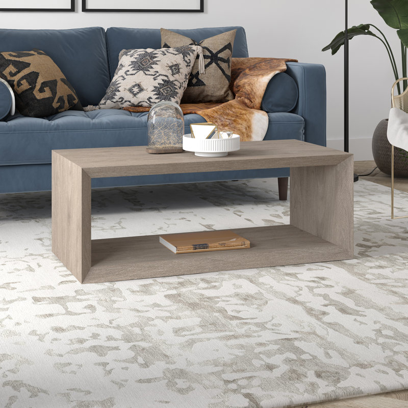 Wander Solid Coffee Table with Storage, 45.72cm H x 121.92cm W x 59.39cm D, Antiqued Grey Oak