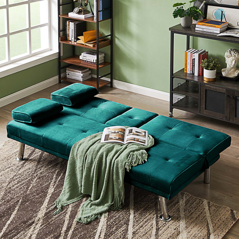 Jodiann Upholstered 70.07'' Sleeper Sofa, Green Velvet