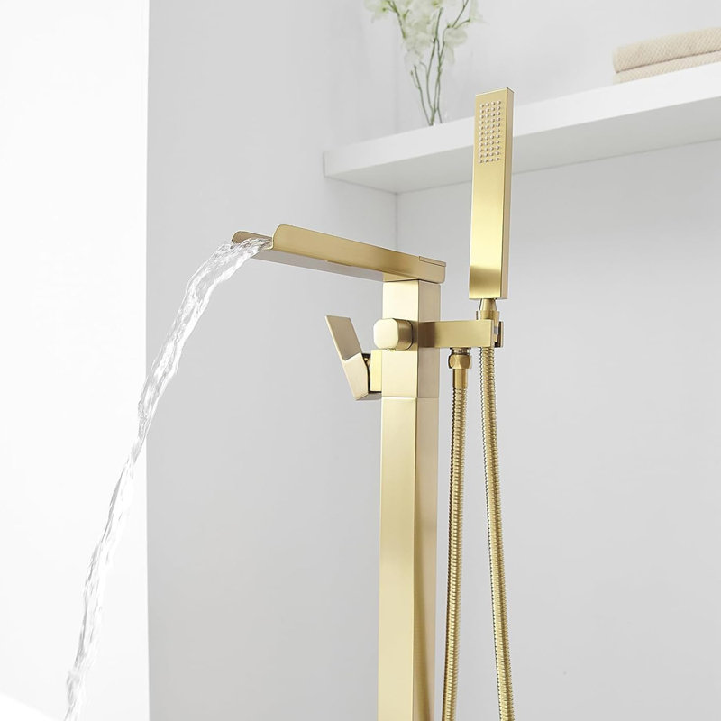 Robinet de baignoire sur pied à 1 poignée avec inverseur et douchette sur pied