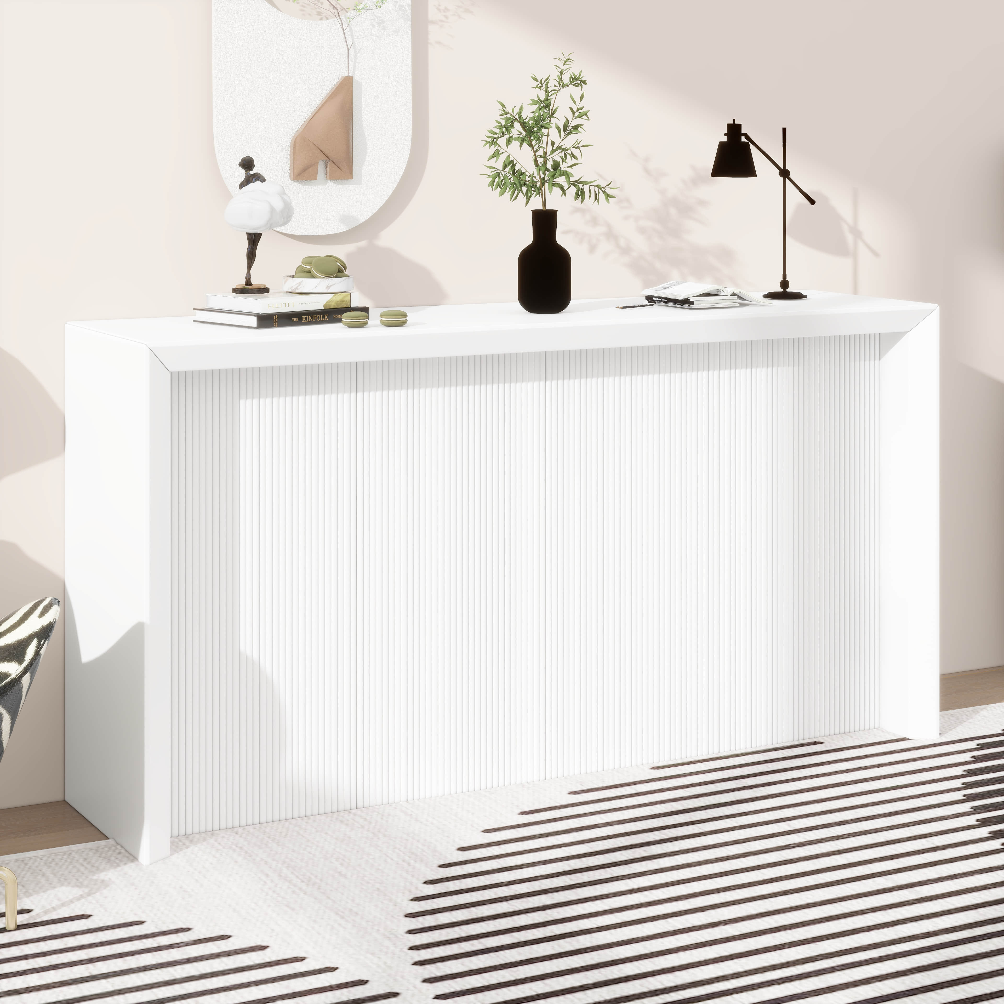 Latitude Run® Wooden Rectangular Fluted Console Table Entryway Table ...