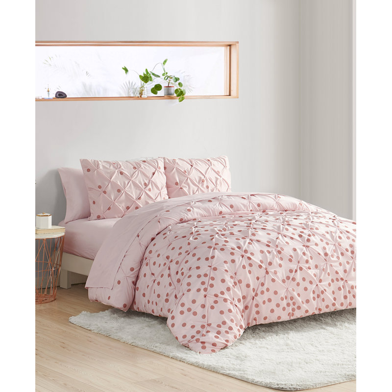 Ensemble d'édredon en microfibre 7 pièces moderne et contemporain, Très grand édredon + 6 pièces supplémentaires, Rosé