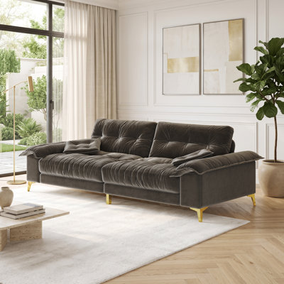 105" Chenille Cloud Sofa, 4-Seater Comfy Upholstered Couch with 2 Throw Pillows for Living Room, Apartment, Bedroom