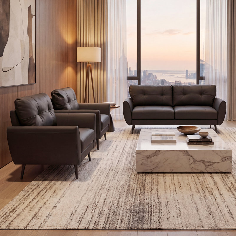 3-Piece Living Room Set, Black