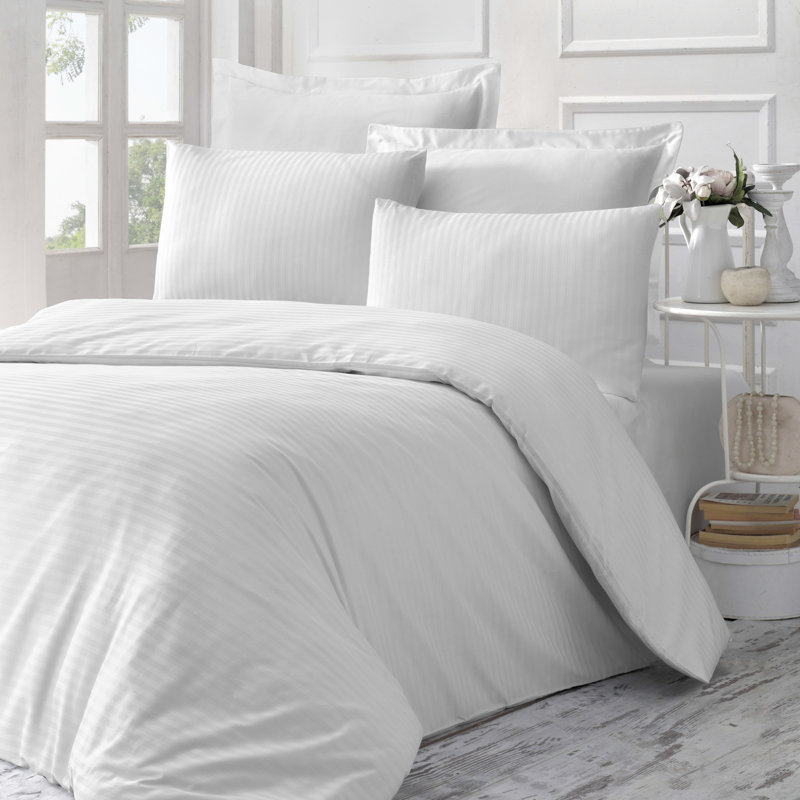 Ensemble de housse de couette 100% coton Burie, Blanc, Housse de couette très grand + 2 taies d'oreiller