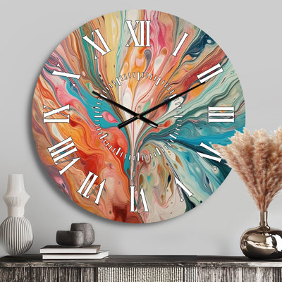 Teal Pink Marbled Whimsy III - Abstract White Face Wall Clock