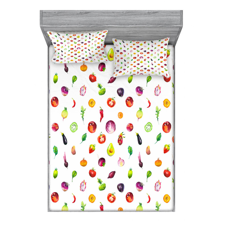 Vegetables Microfiber Sheet Set, Full Sheet Set with Fitted Sheet