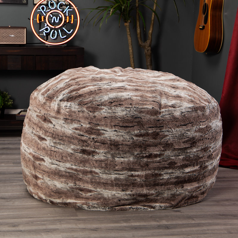 Saxx 4 Ft Plush Round Bean Bag - Premium Luxe Faux Fur, Mountain Fox