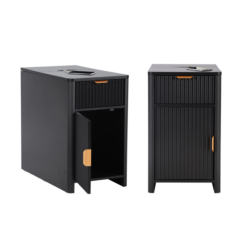 End Table With Storage And Charging Station, Black