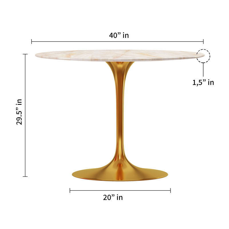 Tazio Round Marble Dining Table, Harvest Gold, 29.5" W x 40" L