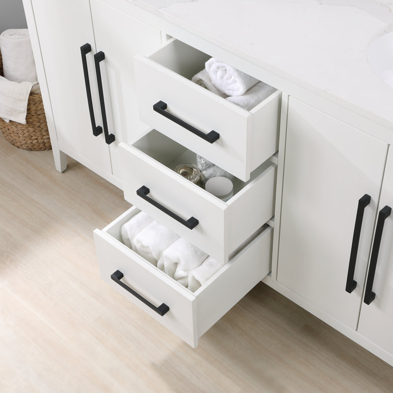 Adrienne 60" Double Bathroom Vanity with Quartz Top, White