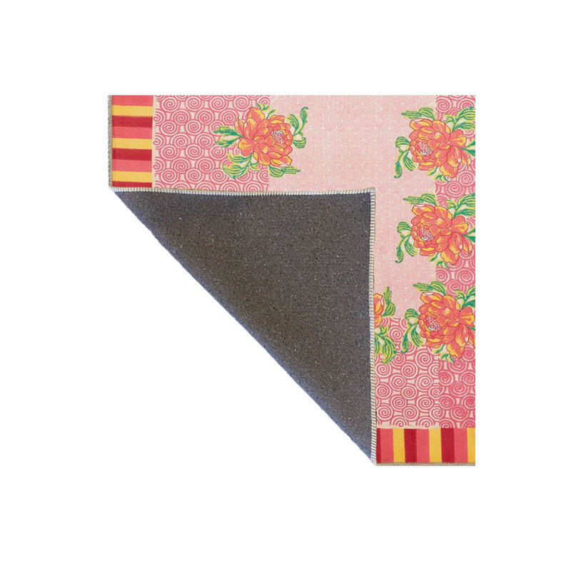 Tapis tissé à motif floral moderne rose, Sous-tapis rond 3 pi 3 po inclus
