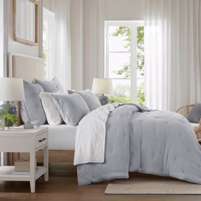 3-Piece Full/Queen Cotton Embroidered Quilt Set,Blue
