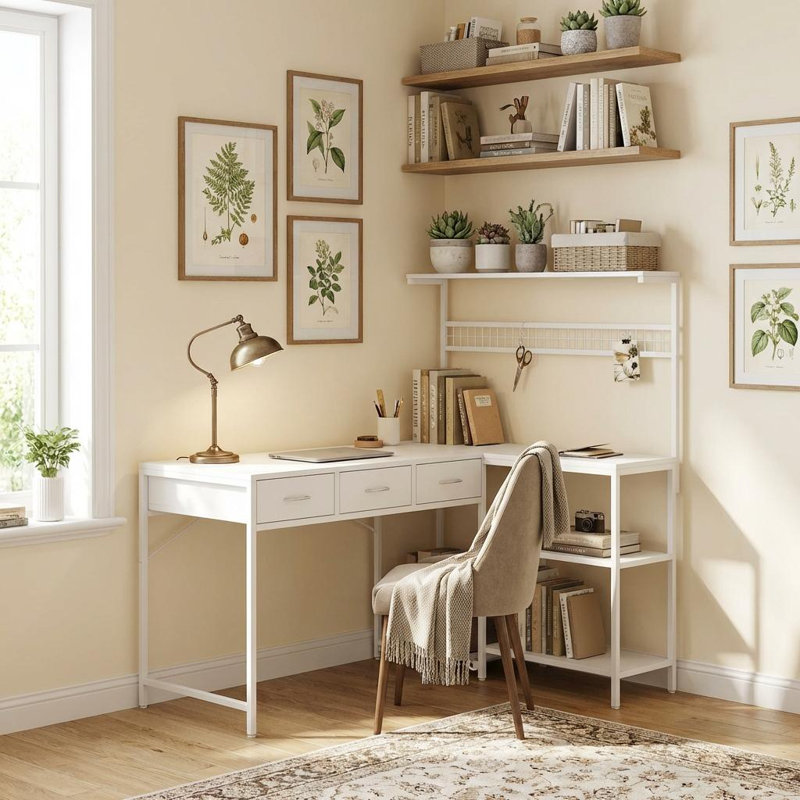  Bureau d'ordinateur avec 3 tiroirs en tissu, tablettes en L de 50,4 po avec éclairage à DEL et prise de courant, poste de travail de table PC pour bureau à domicile, bureau de jeu pour petits espaces