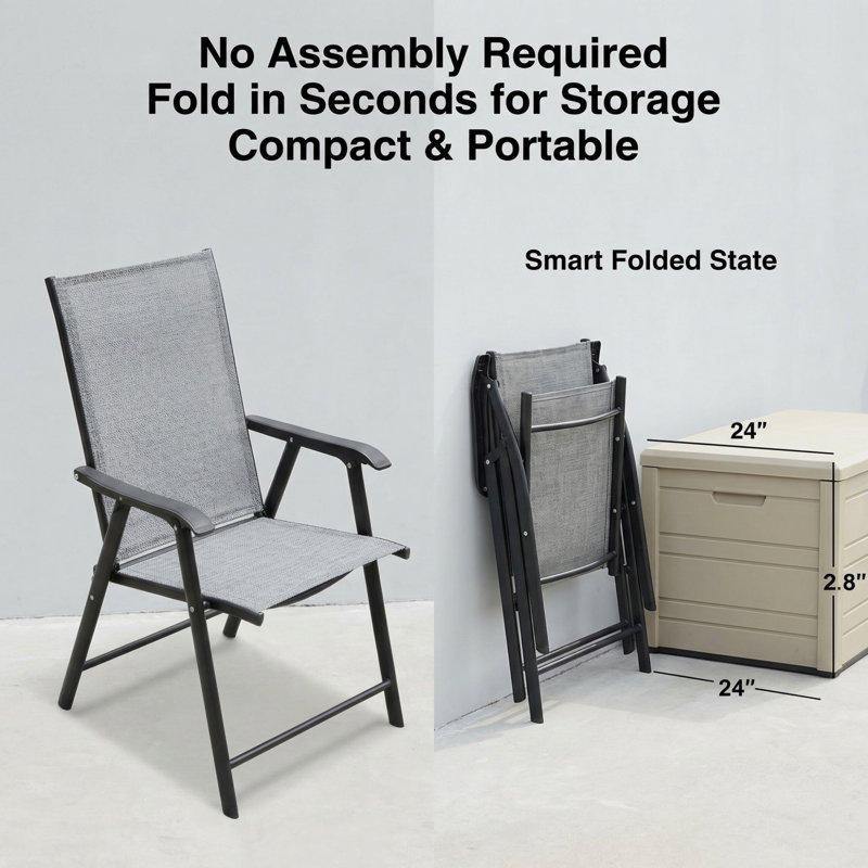 Ensemble de chaises de patio d'extérieur (2 pièces) portables, empilables, gris, Gris