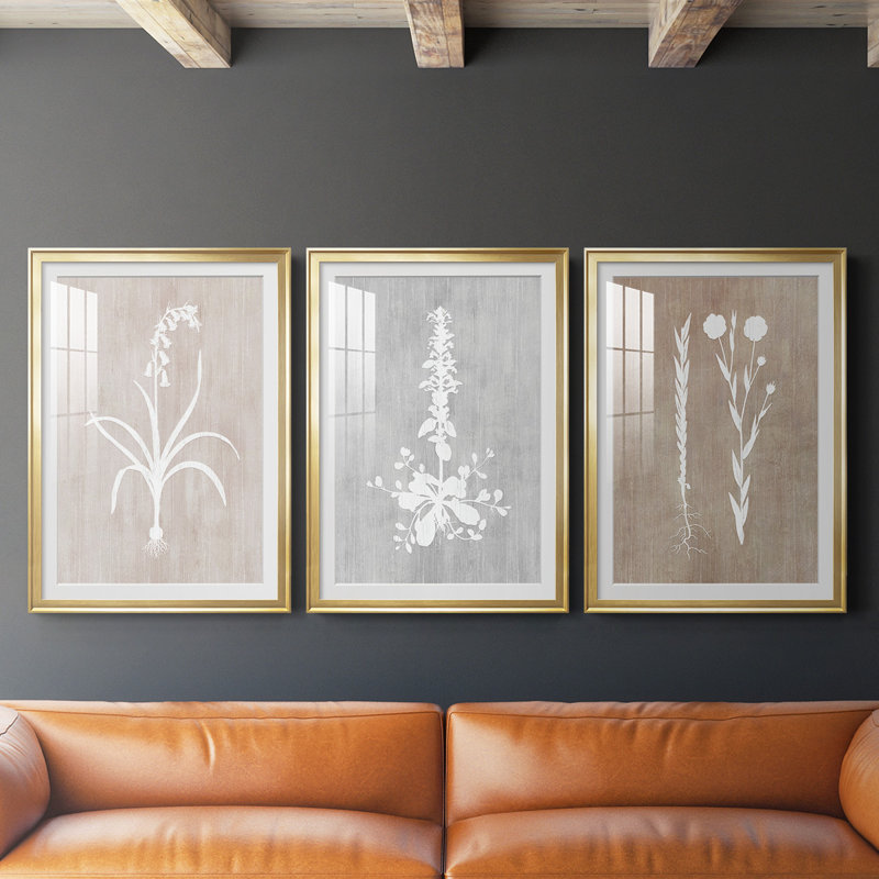 " Botany Beauty I " 3 - Pieces Painting Print, Gold Framed, 42.5" H x 61" W x 2.5" D