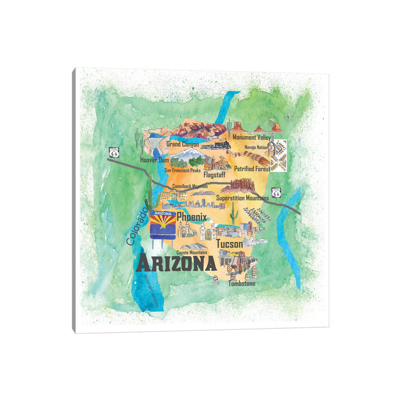 USA, Arizona Illustrated Travel Poster by Markus & Martina Bleichner - Wrapped Canvas Gallery-Wrapped Canvas Giclée