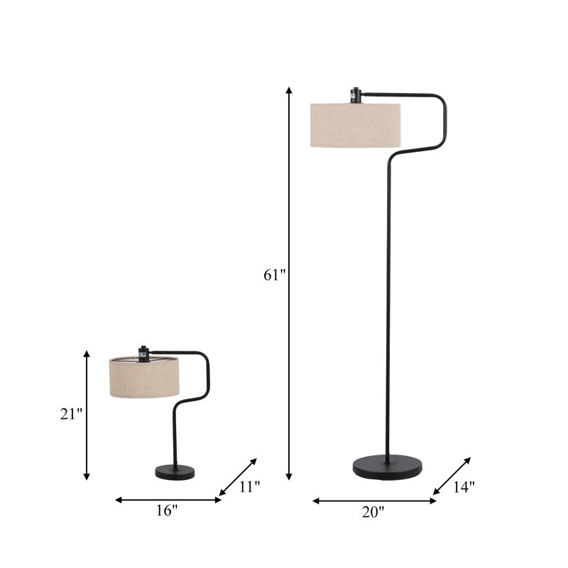 Set Of 3 61"/21"Metal Floor And Table Lamps, Black