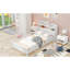 Lit plateforme simple en bois avec tête de lit avec rangement, DEL et garde-corps, blanc - DEL pratique confortable, tête de lit et garde-corps de couleur-477488985-477488987