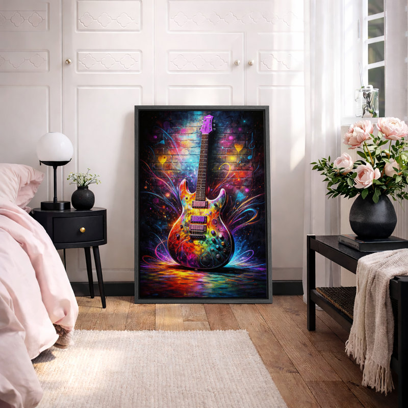 Œuvre d'art de style rue de guitare électrique colorée, images de studio de musique moderne, impression sur toile encadrée
