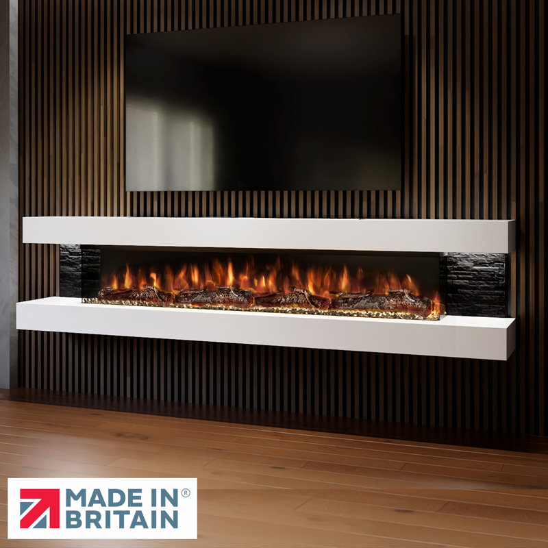 Vegas 96-Inch Wall Mounted Electric Fireplace | Fully Assembled | 3-Sided Panoramic Flame | Remote Control | LED Side Lights