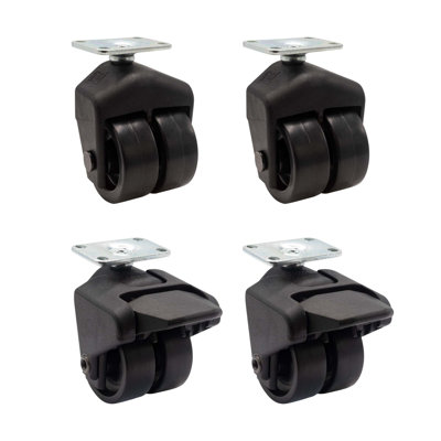 Outwater 2" Diameter Black Dual Wheel Caster 1-1/4" X 2" Top Plate