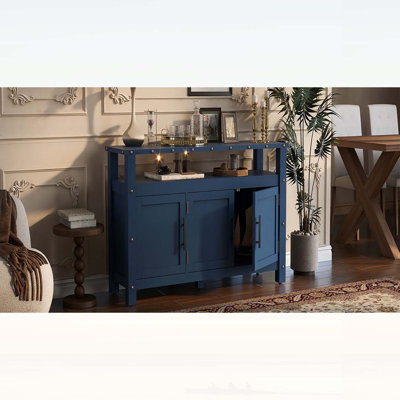 Buffet rétro industriel en bois de pin avec rangement à 3 portes, conception à deux niveaux et accents métalliques pour une utilisation polyvalente à la maison