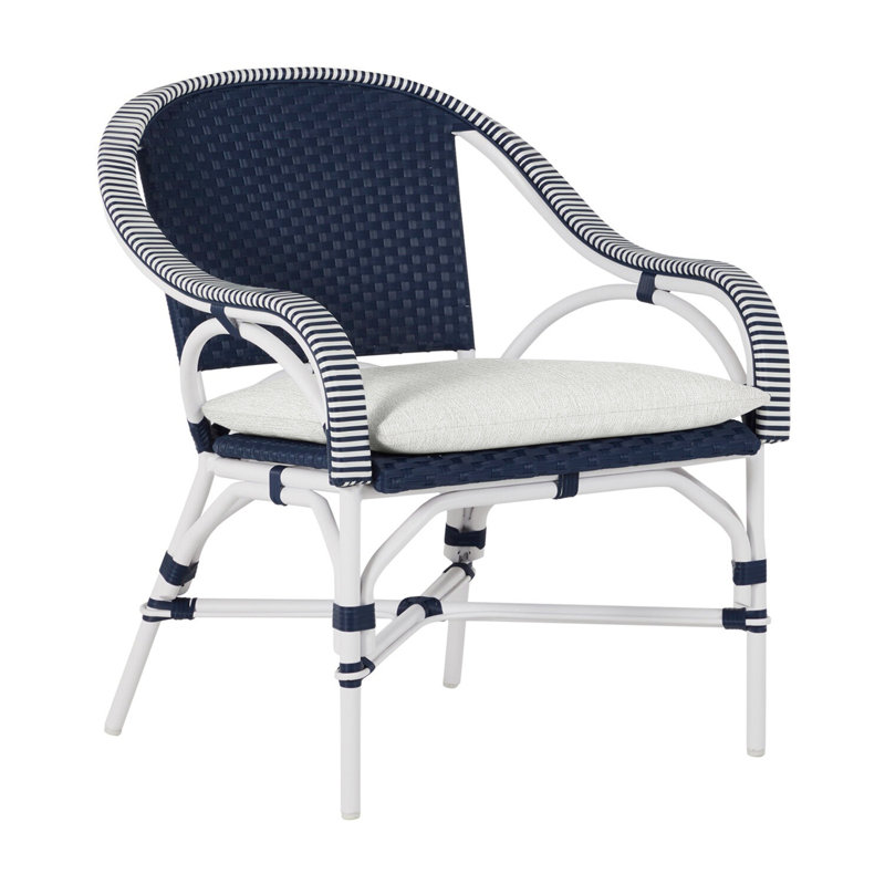 Savoy Patio Chair with Cushions, No Welt, Rollo Chambray, Chalk/White/Navy