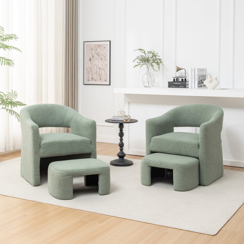 Fauteuil demi-tonneau avec repose-pieds, Imitation fourrure verte