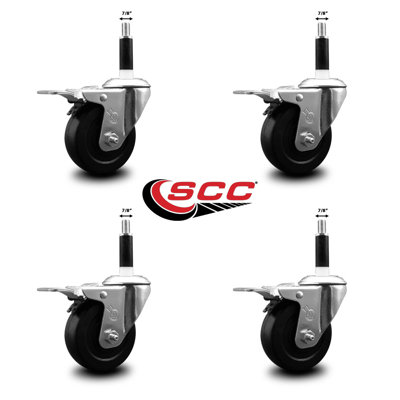 Soft Rubber Swivel 7/8 Inch Expanding Stem Caster Set Total Lock Brake